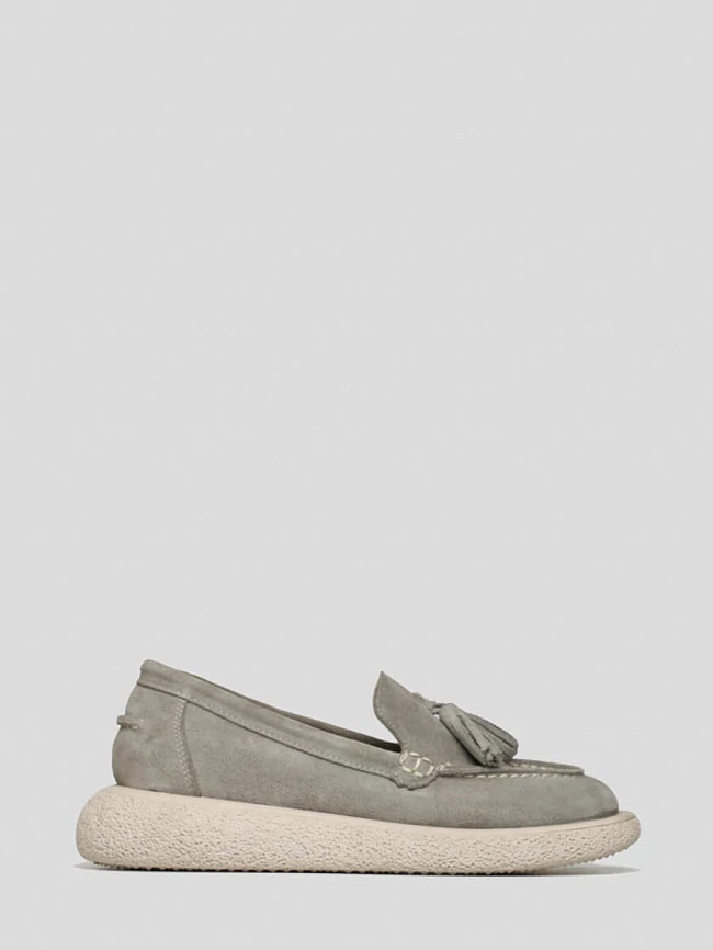 Лоферы женские всесезонные, цвет серый, натуральный велюр 136301 | 2