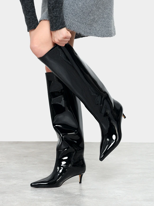 Сапоги женские демисезонные, цвет черный, натуральная лаковая кожа 6550311 | 9