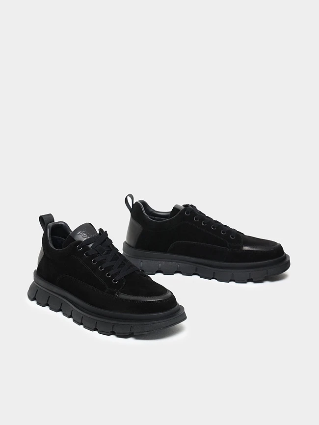 Полуботинки мужские зимние, цвет черный, натуральный спилок/натуральная кожа M1782017M-1 | 2