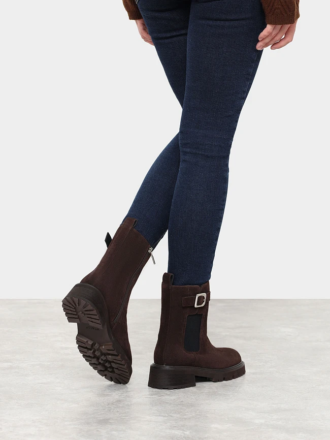 Ботинки женские демисезонные, цвет коричневый, натуральный спилок 7210324-2 | 7