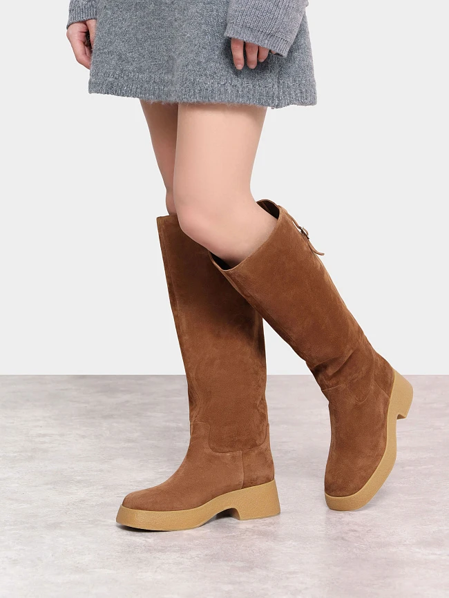 Сапоги женские демисезонные, цвет песочный, натуральный велюр 1730195 | 7