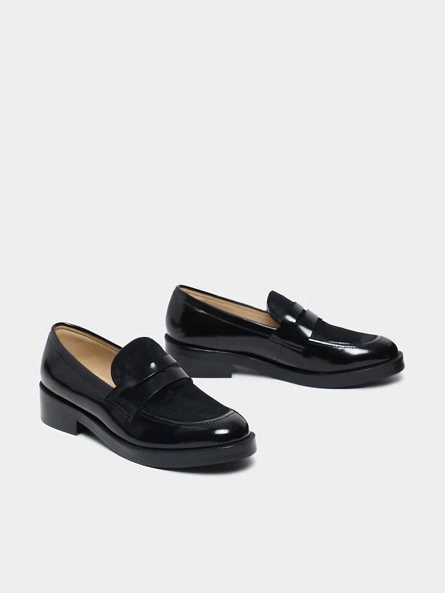 Лоферы женские всесезонные, цвет черный, натуральная кожа/натуральный мех (пони) 1820973 | 3