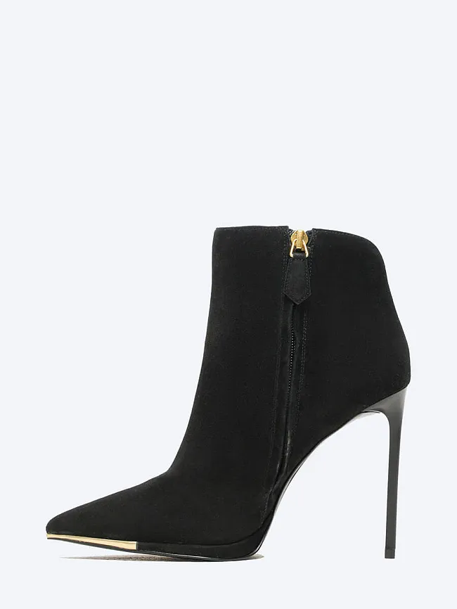 Ботильоны женские демисезонные, цвет черный, натуральный велюр 1493814 | 3