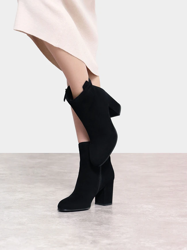 Полусапоги женские демисезонные, цвет черный, натуральный велюр 1730121 | 10