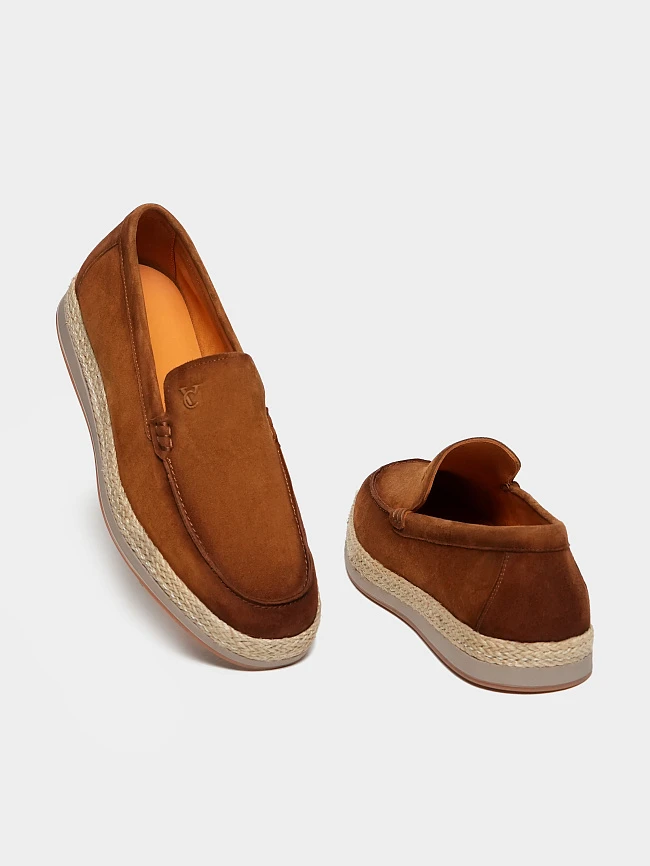 Лоферы мужские всесезонные, цвет рыжий, натуральный велюр M262277 | 2