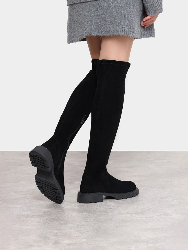 Ботфорты женские демисезонные, цвет черный, текстиль/натуральный велюр 1847372 | 8