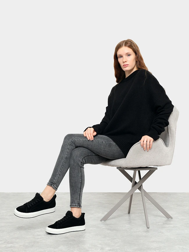 Кеды женские зимние, цвет черный, натуральный спилок 3630309M | 11