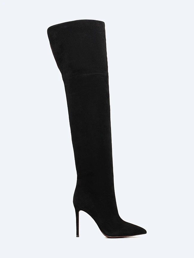 Ботфорты женские демисезонные, цвет черный, натуральный велюр 497124 | 1