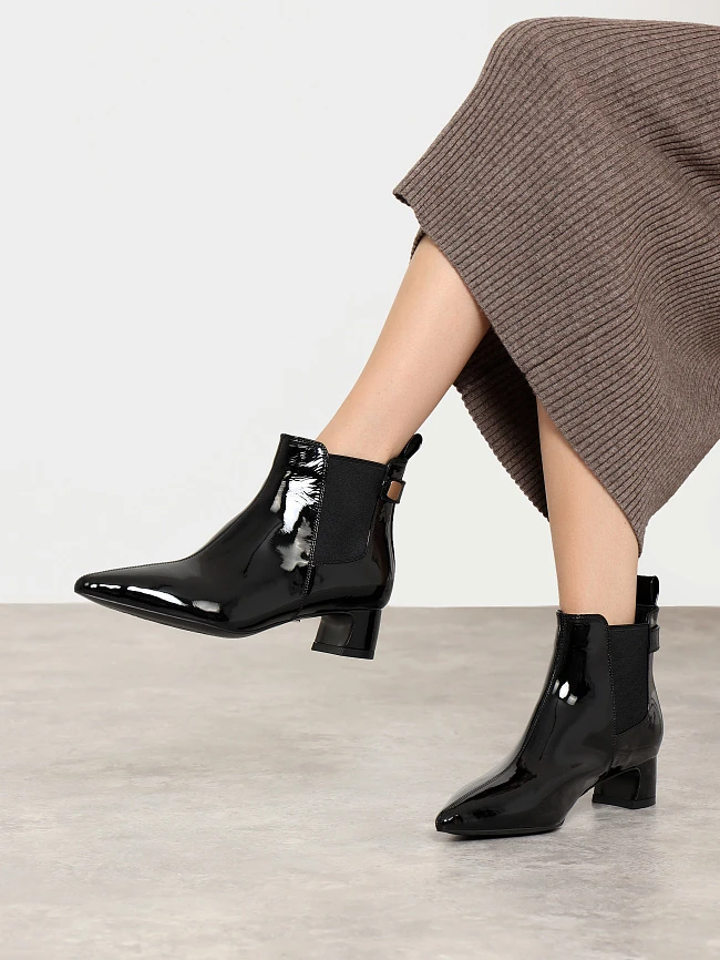 Ботильоны женские всесезонные, цвет черный, натуральная лаковая кожа 17VC405 | 7