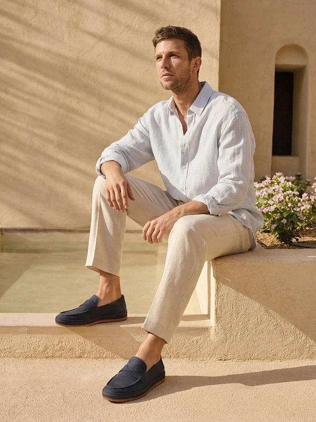 Лоферы мужские демисезон; лето;, цвет синий, натуральный нубук M254407 | 3