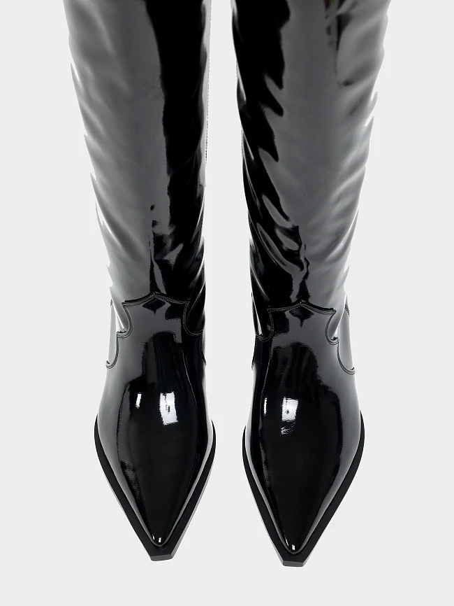 Сапоги женские демисезонные, цвет черный, искусственная лаковая кожа 6550378 | 5