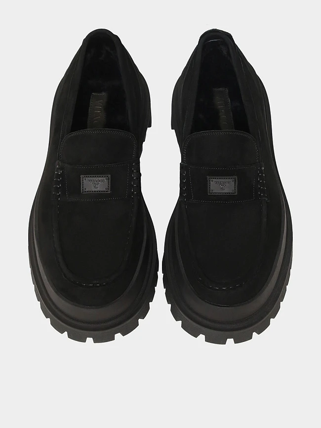 Лоферы мужские зимние, цвет черный, натуральный велюр M1022611M | 4