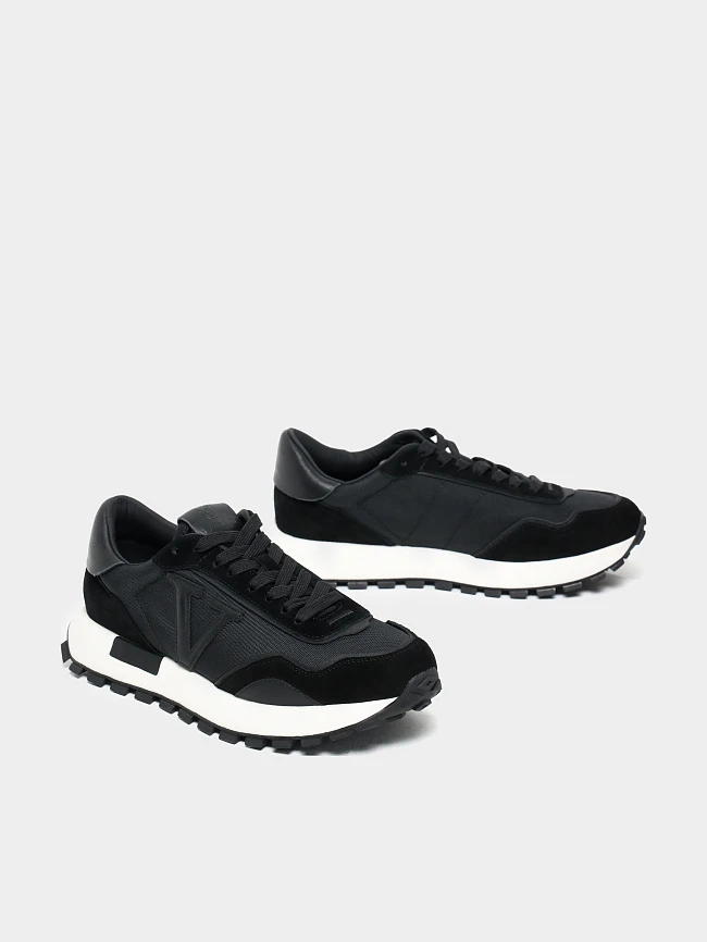 Кроссовки мужские демисезонные, цвет черный, натуральный спилок/текстиль/натуральная кожа M03102 | 3