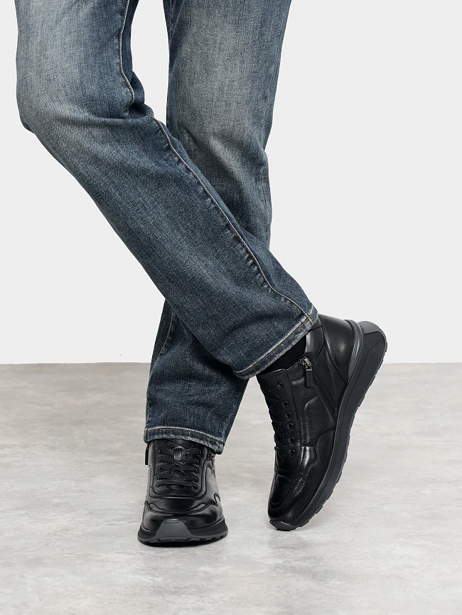 Кроссовки мужские демисезонные, цвет черный, натуральная кожа M254219 | 9