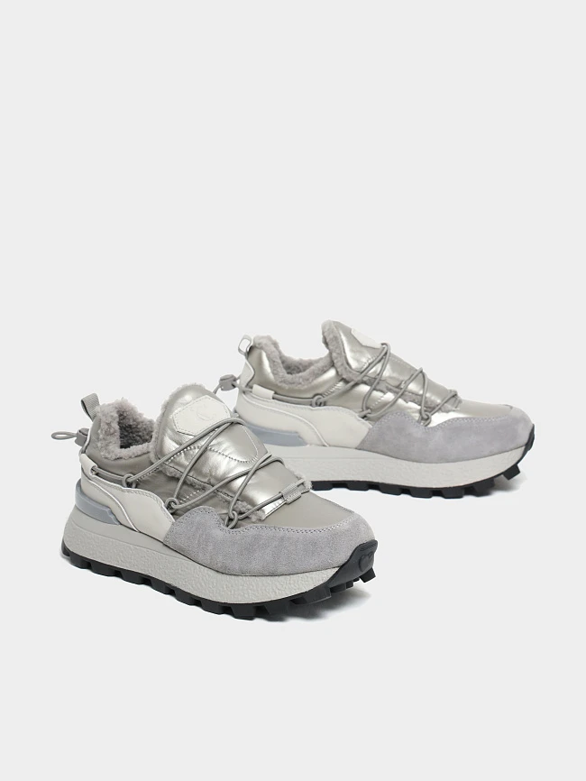 Кроссовки женские зимние, цвет серый, натуральный спилок/текстиль/искусственный мех 5270001M | 3