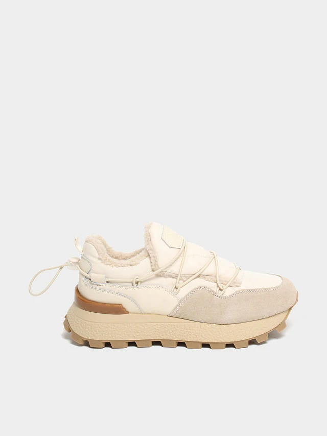 Кроссовки женские зимние, цвет бежевый, натуральный спилок/текстиль/искусственный мех 5270002M | 1