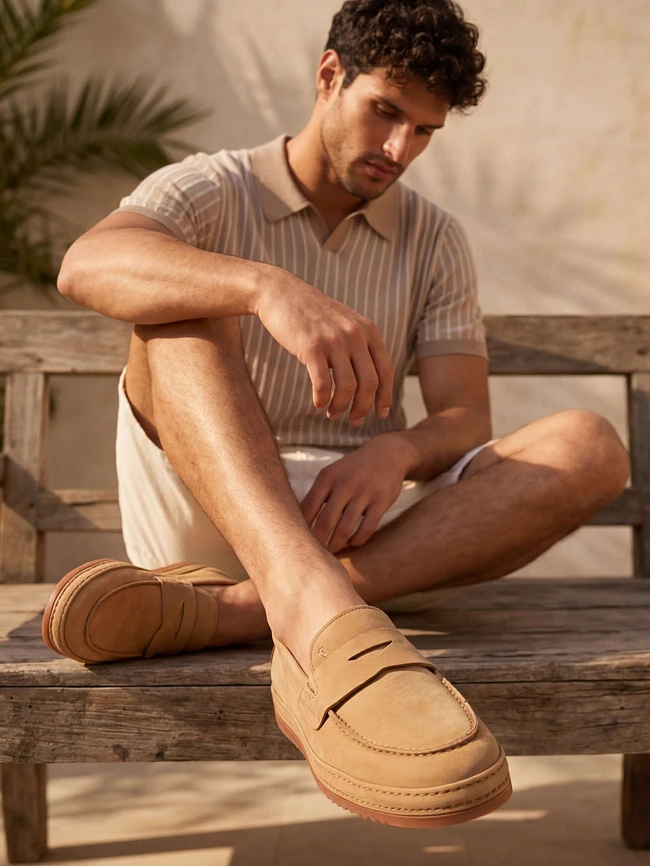 Лоферы мужские демисезон; лето;, цвет песочный, натуральный нубук M254408 | 3