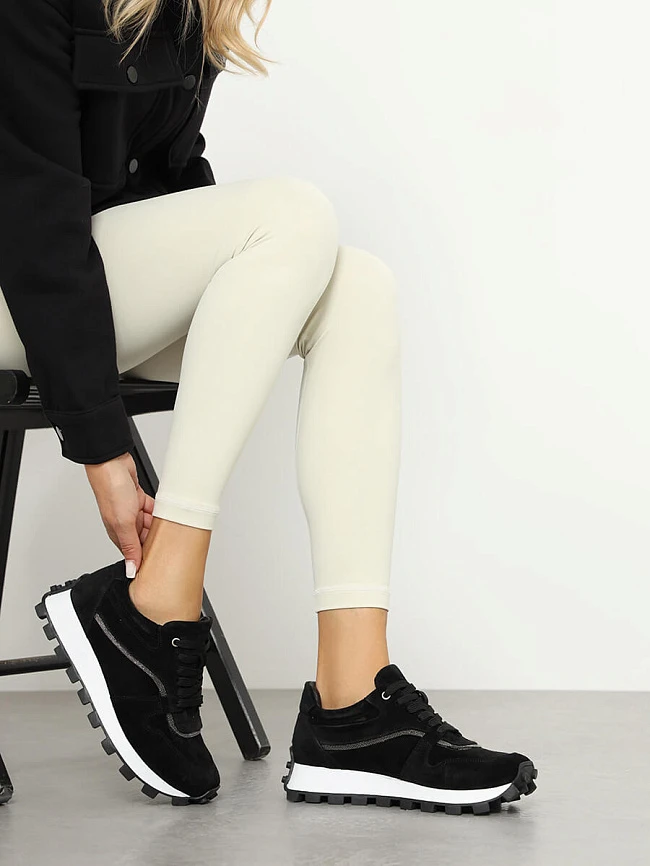 Кроссовки женские демисезонные, цвет черный, натуральный спилок 136584 | 9