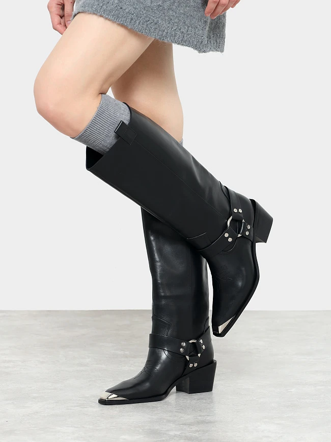 Сапоги женские демисезонные, цвет черный, натуральная кожа 497261 | 9