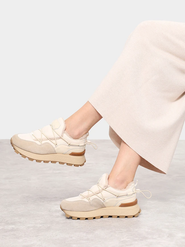 Кроссовки женские зимние, цвет бежевый, натуральный спилок/текстиль/искусственный мех 5270002M | 10