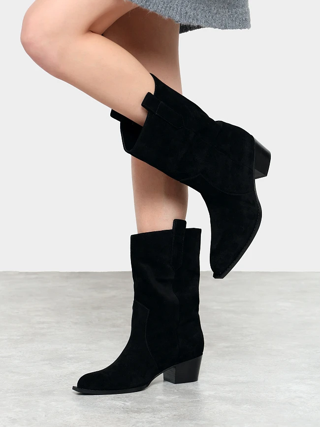 Сапоги женские демисезонные, цвет черный, натуральный спилок 642299 | 9