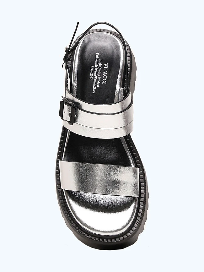 Сандалии женские летние, цвет серебряный, натуральная кожа и полимерные материалы 1849979 | 4