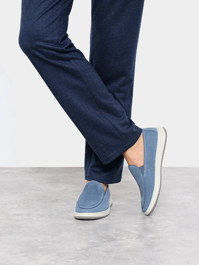 Лоферы мужские демисезон; лето;, цвет голубой, натуральный спилок M801324 | 7