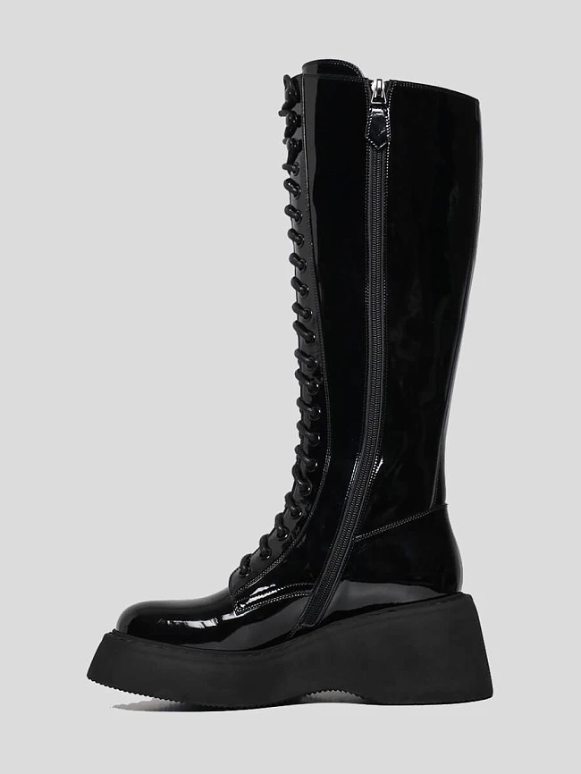 Сапоги женские демисезонные, цвет черный, натуральная кожа/натуральный лак 1730083 | 3