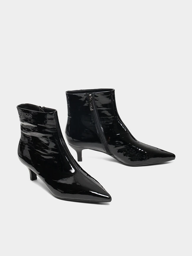 Ботильоны женские всесезонные, цвет черный, натуральная лаковая кожа 17VC425 | 3