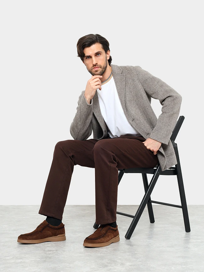 Лоферы мужские всесезонные, цвет коричневый, натуральный спилок M801215 | 11