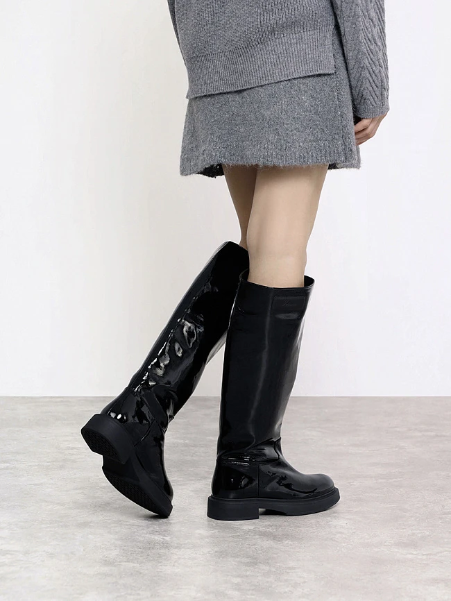 Сапоги женские демисезонные, цвет черный, натуральная лаковая кожа 1730213 | 7