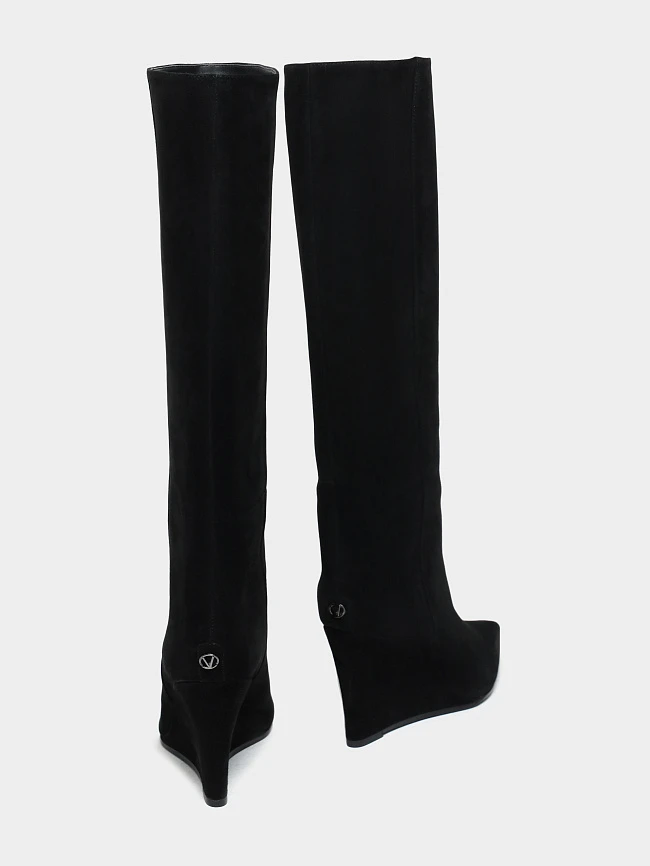 Сапоги женские демисезонные, цвет черный, натуральный велюр 1852807 | 4