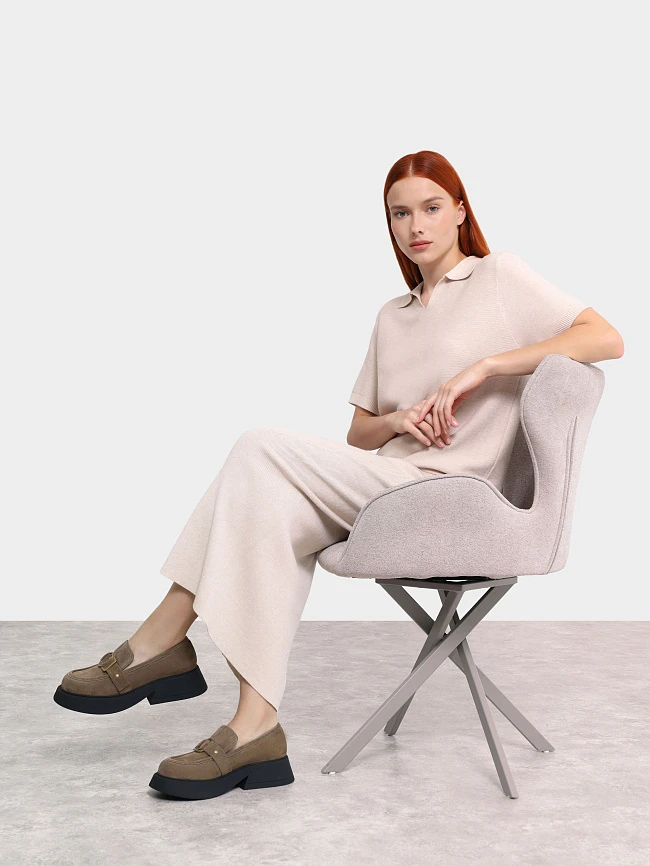 Лоферы женские всесезонные, цвет мокко, натуральный велюр 1221260 | 12