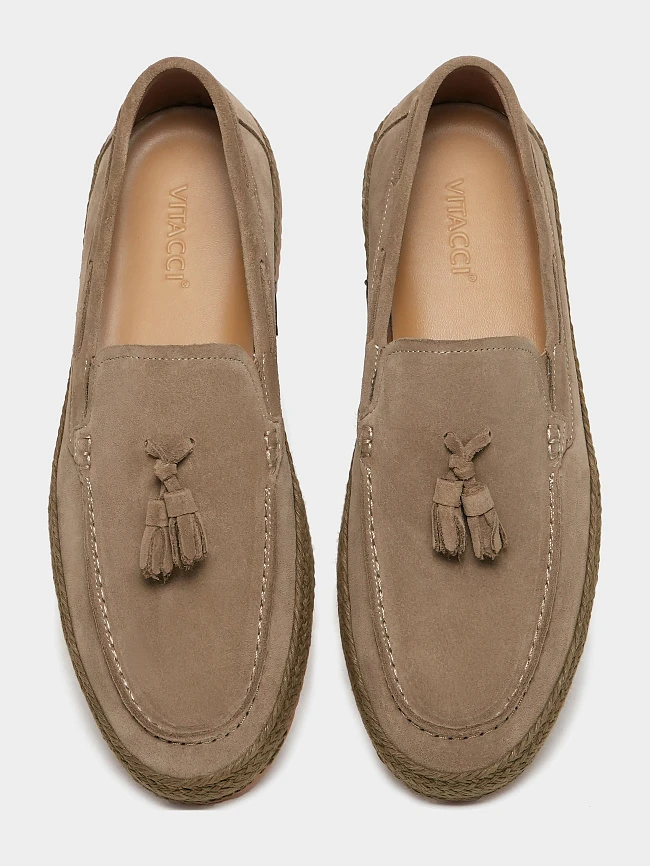 Лоферы мужские демисезон; лето;, цвет бежевый, натуральный спилок M254446 | 4