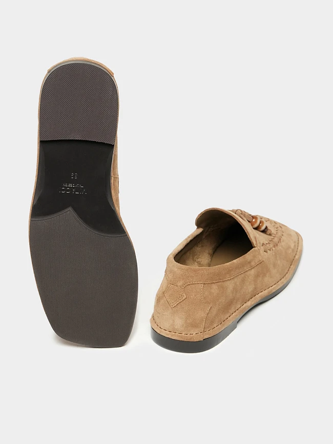 Лоферы женские летние, цвет бежевый, натуральный спилок 1821797 | 3