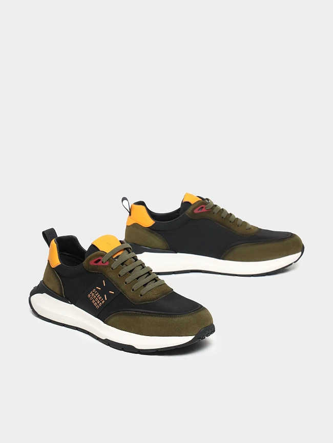 Кроссовки мужские демисезонные, цвет хаки, натуральный спилок/текстиль/натуральная кожа M03104 | 3