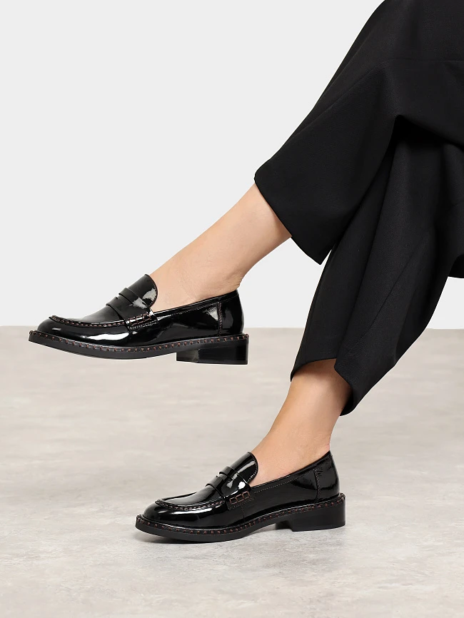 Лоферы женские всесезонные, цвет черный, натуральная лаковая кожа 1821520 | 7