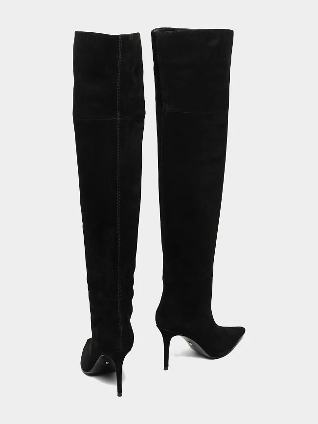 Ботфорты женские демисезонные, цвет черный, натуральный велюр 1494672 | 4