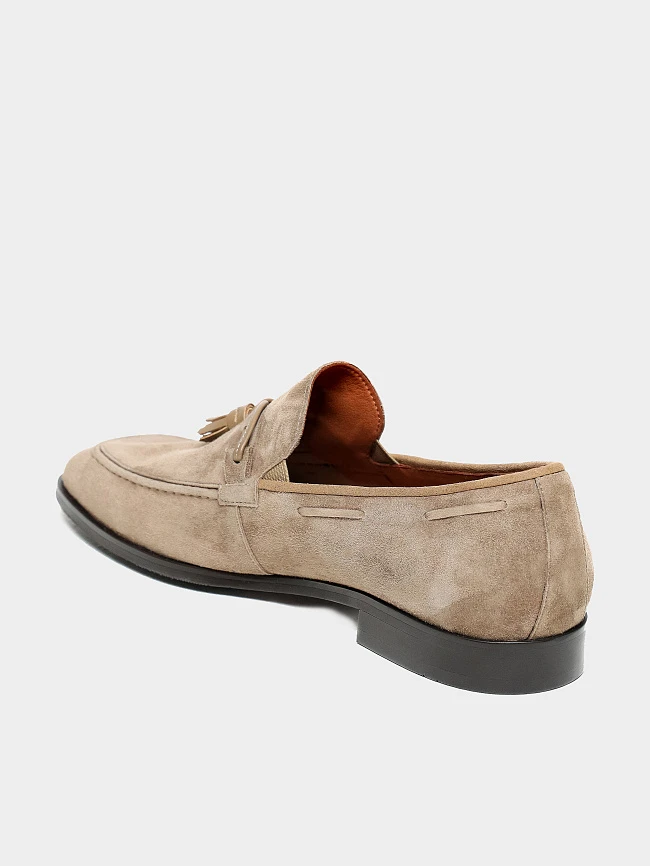 Лоферы мужские летние, цвет бежевый, натуральный велюр M1023113 | 3