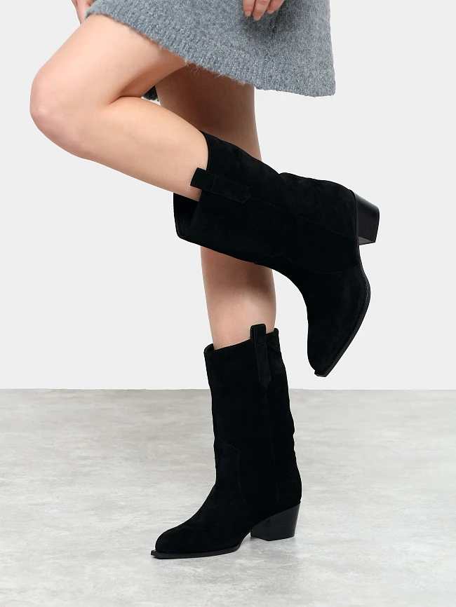 Сапоги женские зимние, цвет черный, натуральный спилок 642300M | 2