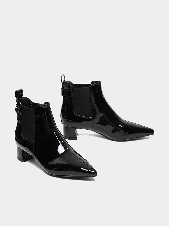 Ботильоны женские всесезонные, цвет черный, натуральная лаковая кожа 17VC405 | 3