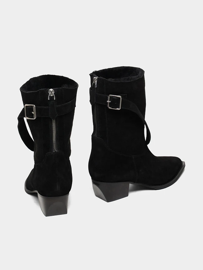 Полусапоги женские зимние, цвет черный, натуральный спилок 1731193M | 3