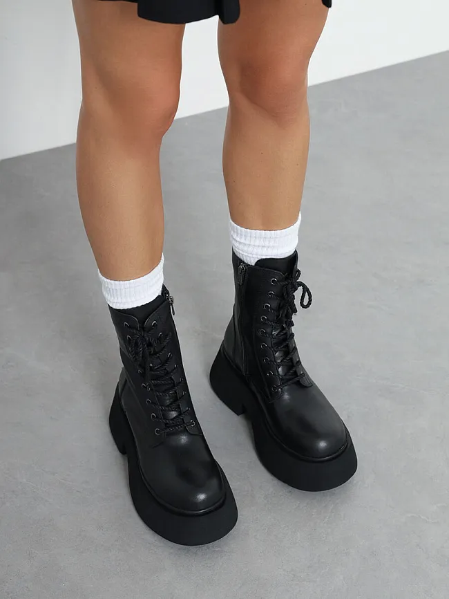 Ботинки женские демисезонные, цвет черный, натуральная кожа 887059 | 12