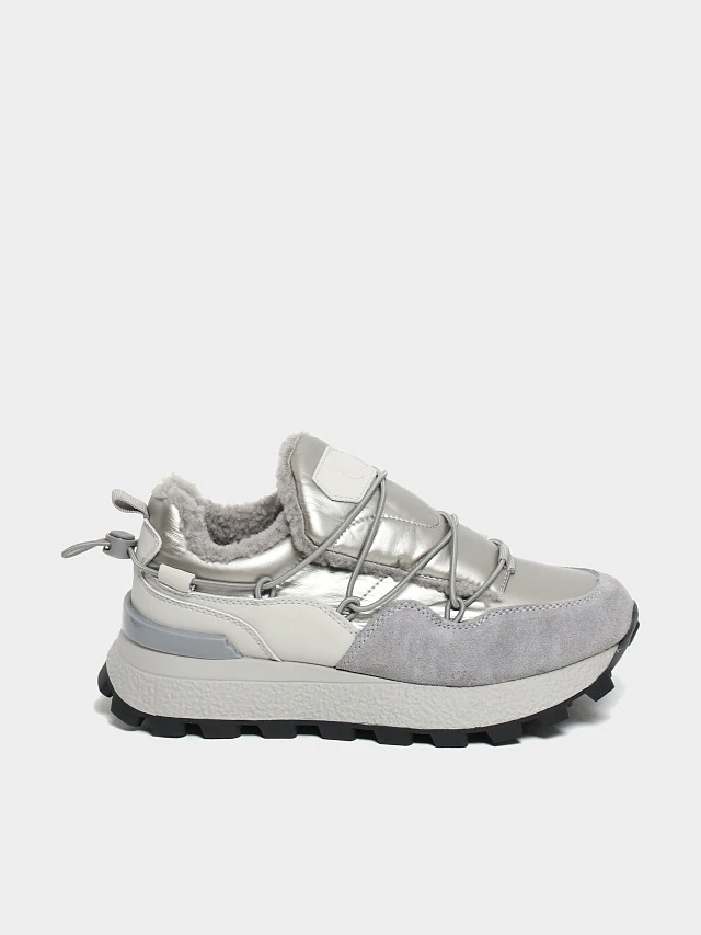 Кроссовки женские зимние, цвет серый, натуральный спилок/текстиль/искусственный мех 5270001M | 1