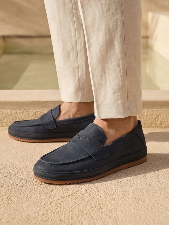 Лоферы мужские демисезон; лето;, цвет синий, натуральный нубук M254407 | 1