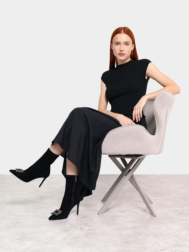 Полусапоги женские демисезонные, цвет черный, натуральный велюр 1820306 | 12