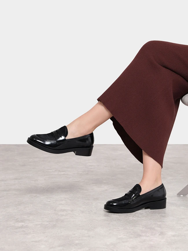 Лоферы женские всесезонные, цвет черный, натуральная кожа/натуральный мех (пони) 1820973 | 10