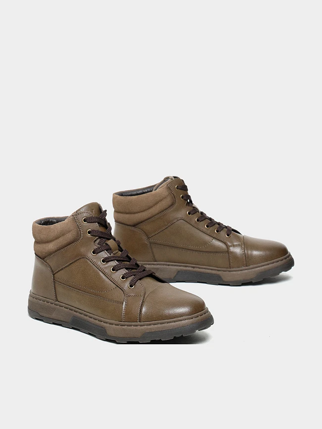 Ботинки мужские зимние, цвет коричневый, натуральная кожа и полимерные материалы/натуральный спилок M24VC056M | 2