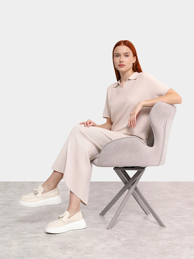 Лоферы женские всесезонные, цвет бежевый, натуральная кожа 136454 | 12