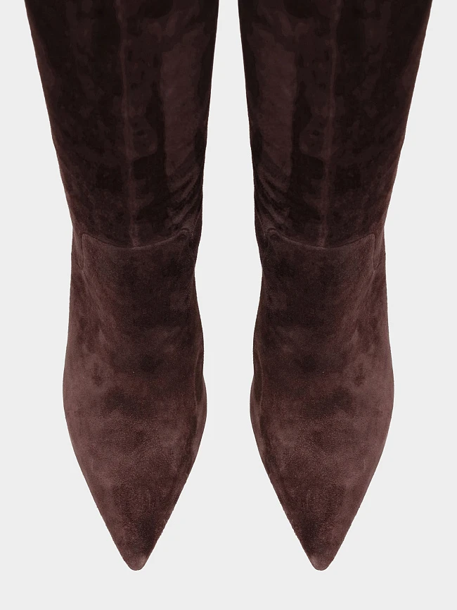 Ботфорты женские демисезонные, цвет бордовый, натуральный велюр 497232 | 5